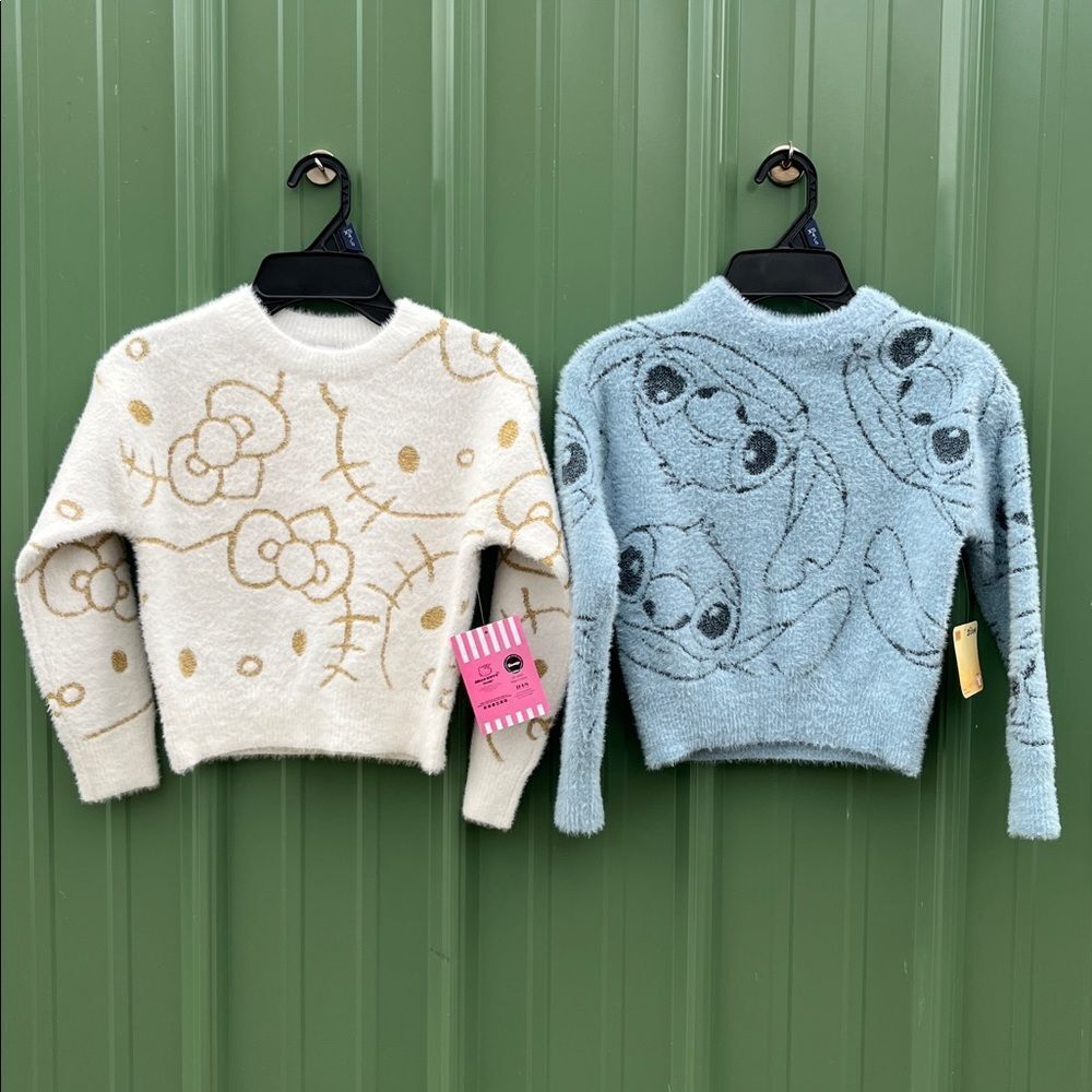 Hello Kitty & Stitch Graphic Eyelash Glitter Sweaters 2-Pack Size XS